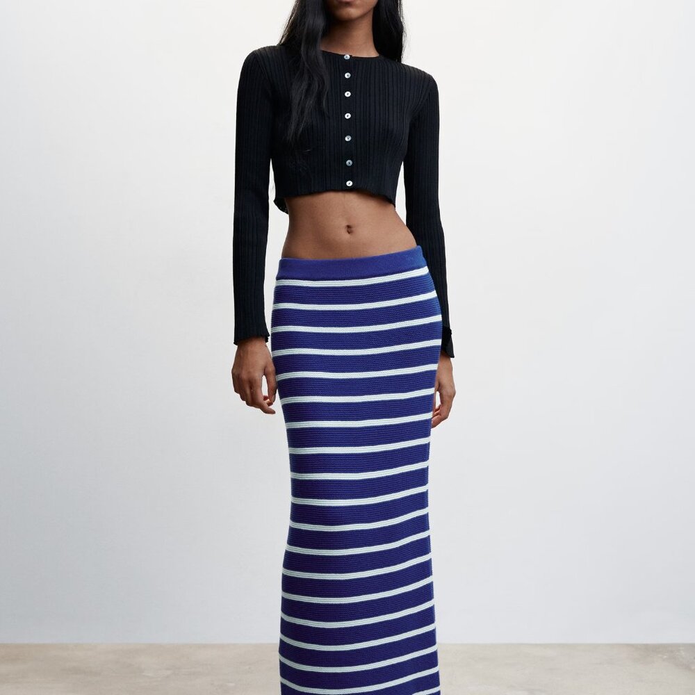 Blue and white striped, knitted maxi MANGO skirt, Medium